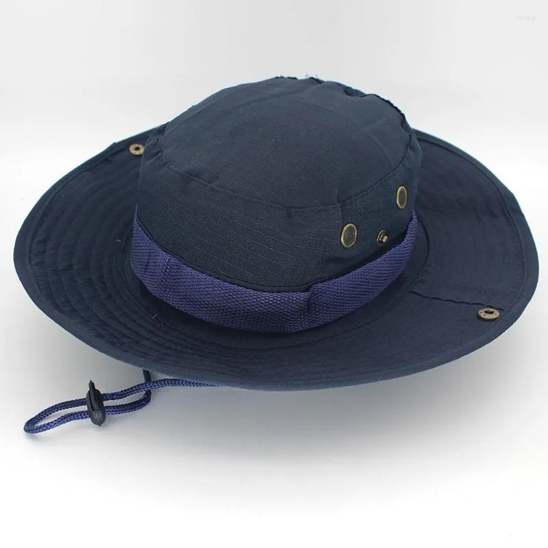 Berets Bucket Hat Safari Boonie Navy Blue Men's Panama Fishing Cotton Outdoor Unisex Women Summer Hunting Bob Sun Fisherman Hats