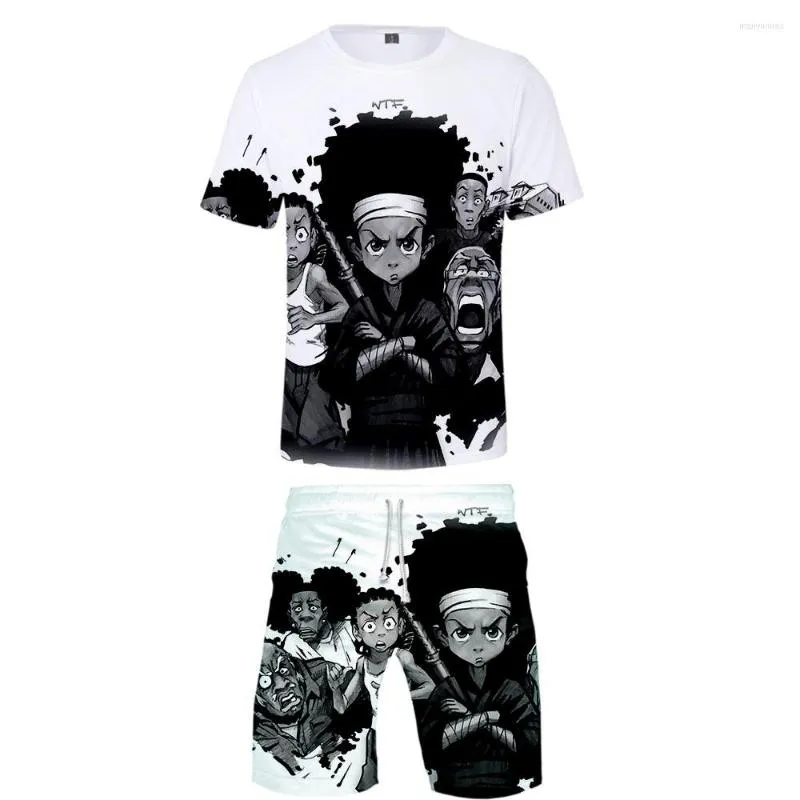 Tracksuits voor heren de boondocks t-shirt 3d tracksuit dames tweedelig set heren t-shirt shorts Harajuku casual streetwearpant unisex