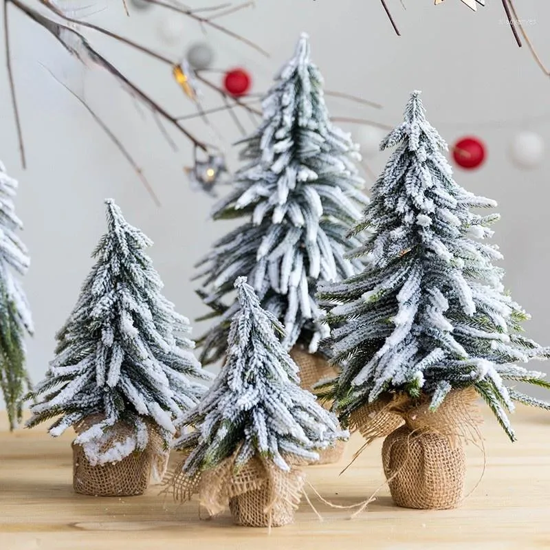 Decorazioni natalizie Albero di pino artificiale Neve bianca Mini ornamento Ornamento Decorazione per feste da tavolo