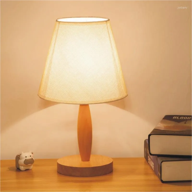 Table Lamps Modern Wooden Led For Bedroom Bedside Light Nordic Fabric Wood Stand Fixtures Study Bar Desk Lamp Home Decor