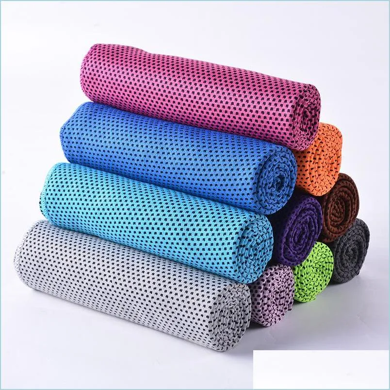 Towel Summer Outdoor Sports Ice Cold Towel Scarf Running Yoga Travel Gym Cam Golf Sportss Cooling Neck Wrap Inventory Wholesale Drop Dhaxk