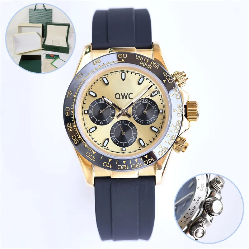 Modny męski zegarek projektant ruchu zegarek 41mm czarna ramka złota tarcza gumowy pasek Luminous Sapphire wodoodporne sportowe zegarki na rękę fabryka wielu stylów