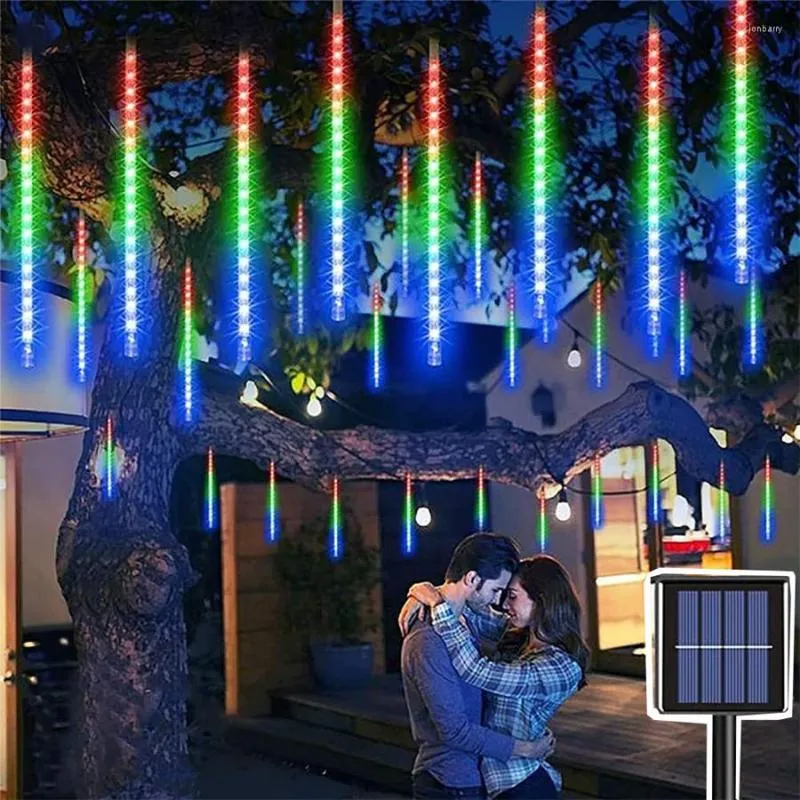 Strings Solar Meteoor Douche Regenlichten Outdoor vallen Rasphof Fairy String voor Tree Holiday Porch Yard Patio Dak Party