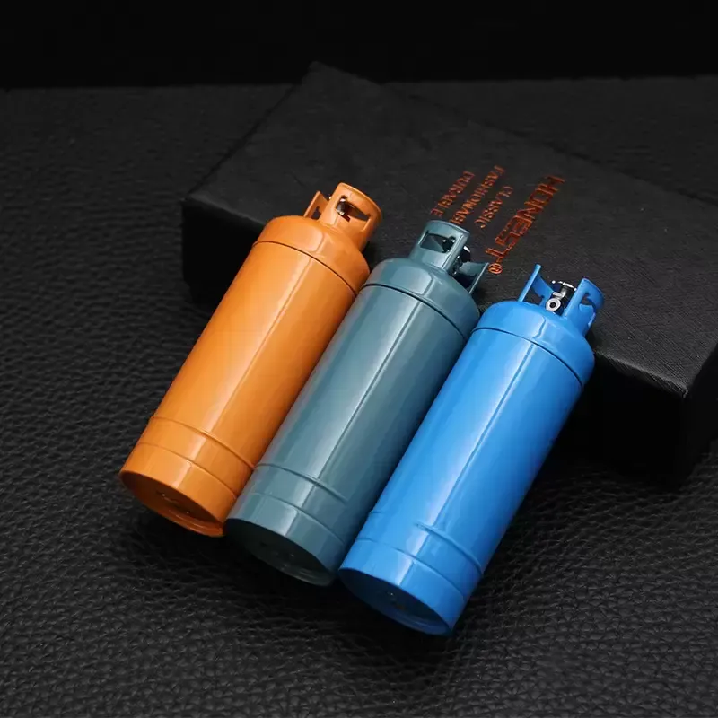  Lighter Windproof Gas tank Shape Lighter Red Flame Refillable Butane Gas Lighter for Home Decoration Collection