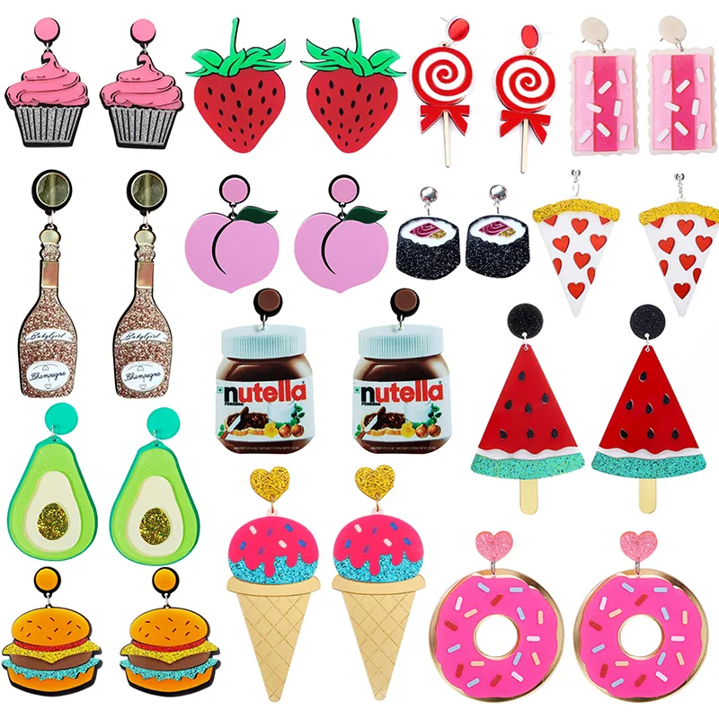 Ohrstecker für Frauen, Acryl, Party, Mode, Eardrop, lustig, neu, Cartoon, Farbe, Geschenke, Eiscreme, Obst, Zitrone, Donuts, Spiegelei, baumelnd, D-Smtem