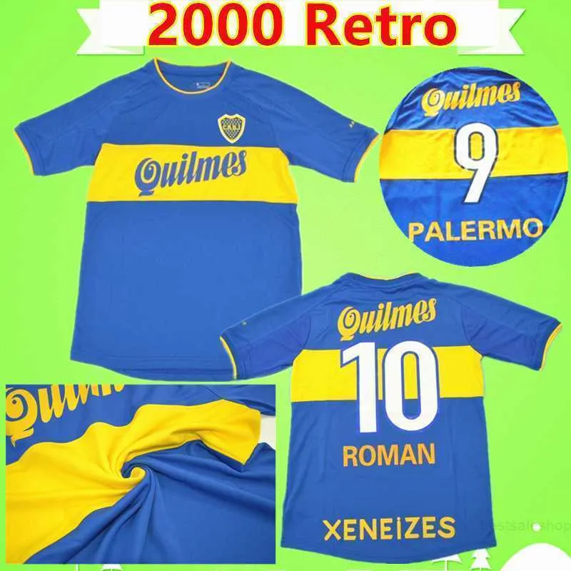 #9 Palermo #10 Roman 2000 Boca Juniors Retro Retro Comminatory Soccer Jerseys 00 Vintage Football Shirts Home Classic Antique Camiseta de Futbol