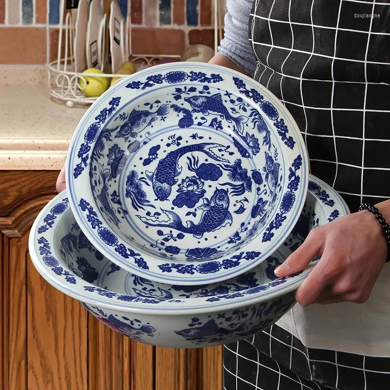 Bowls 10 Inch For Restaurants El Home Tableware Blue And White Porcelain Ramen Seafood Steak Salad Soup Large Serving Bowl