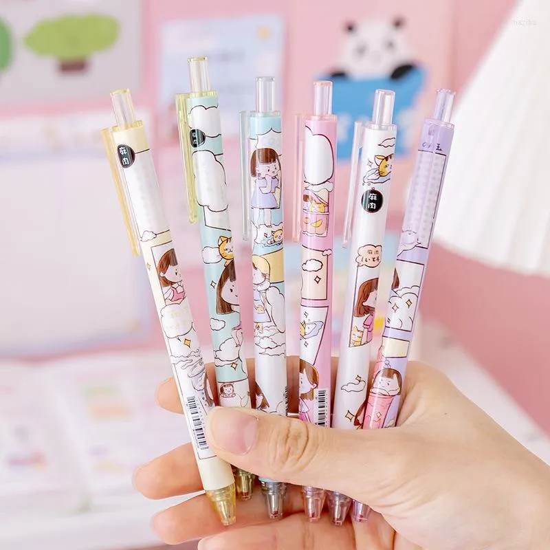 2pcs Cute Ball Maiden Press Gel Pens Black Ink 0.5mm Student Kawaii Stationery Items Kids Prize School Office Suppliers