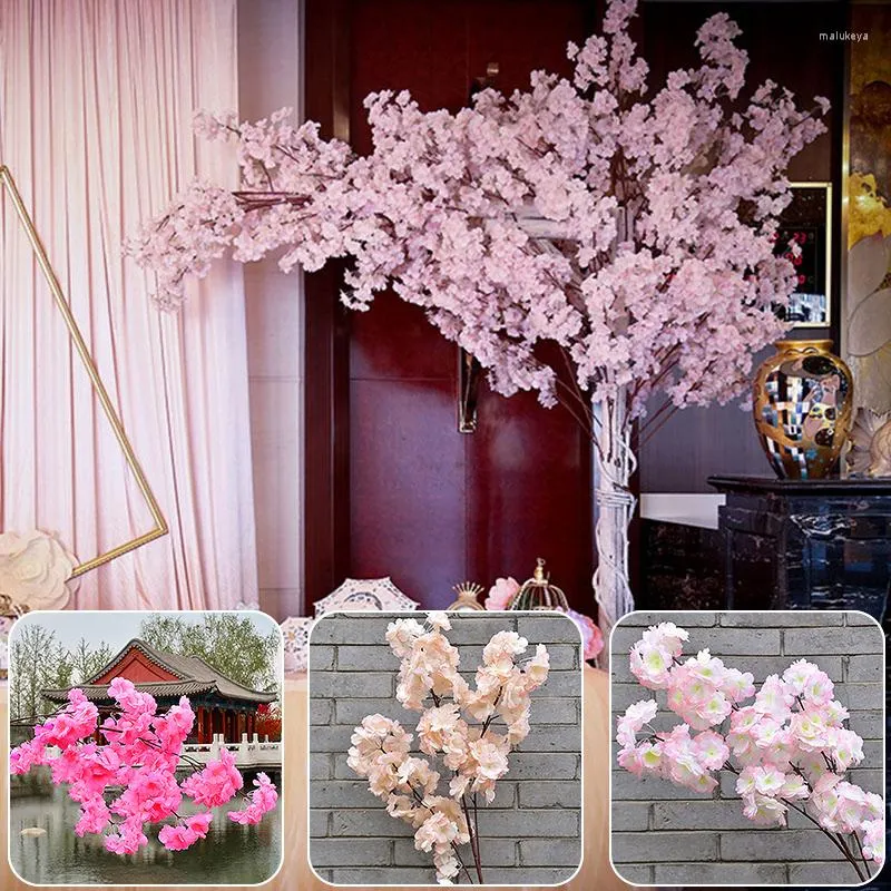 Decoratieve bloemen 120 cm kunstmatige kersen bloesem simulatie bloemen tak takje nep sakura gecodeerd lint peer boom feest decor