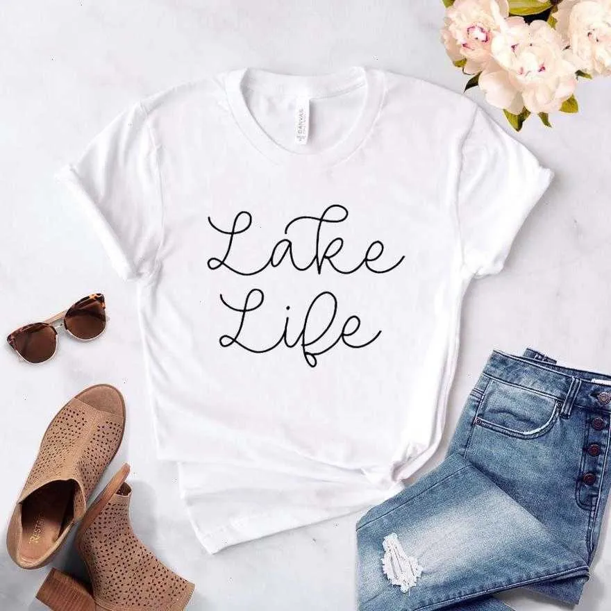 Camiseta Lake Life Feminina Casual Engraçada para Senhora Menina Hipster Drop Ship Na-132