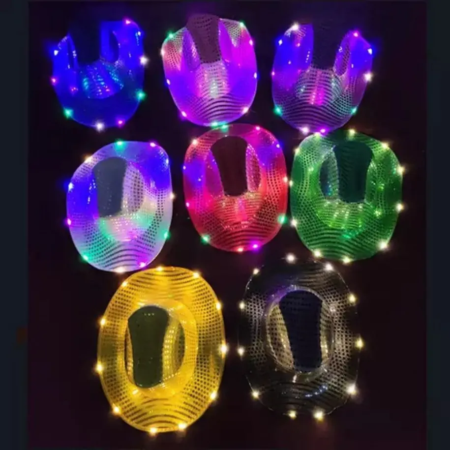 LED Sequin Space Cowgirl Hat Flashing Light Up Cowboy Hats, Luminous ...