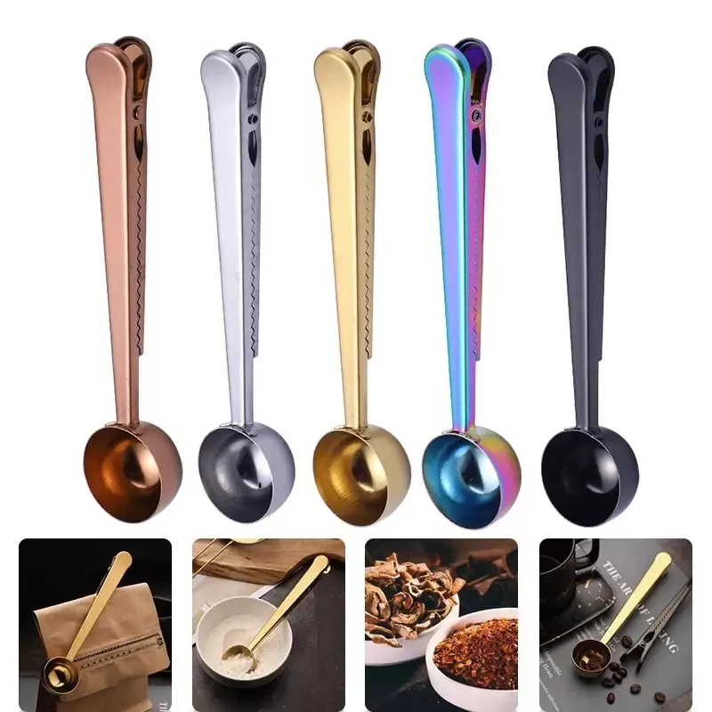 Multifunction Coffee Spoon Aço inoxidável Cozinha de cozinha colher com bolas de vedação de bolsa Medição de colheres