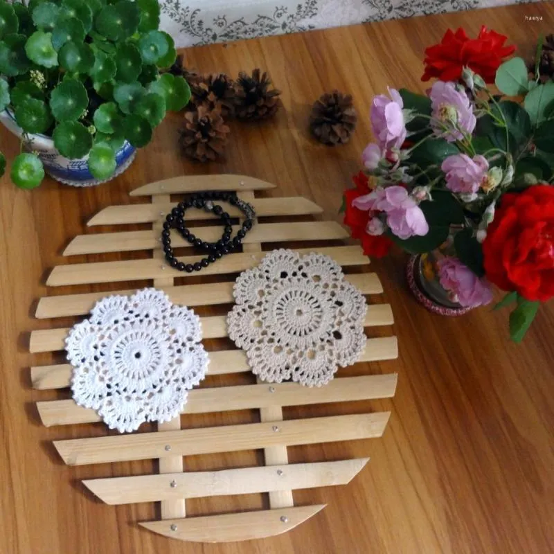 Table Mats 13cm Vintage Style Floral Hand Crochet Handmade Cotton Beige Doily Cup Mat Doilies Placemat Coasters HD108
