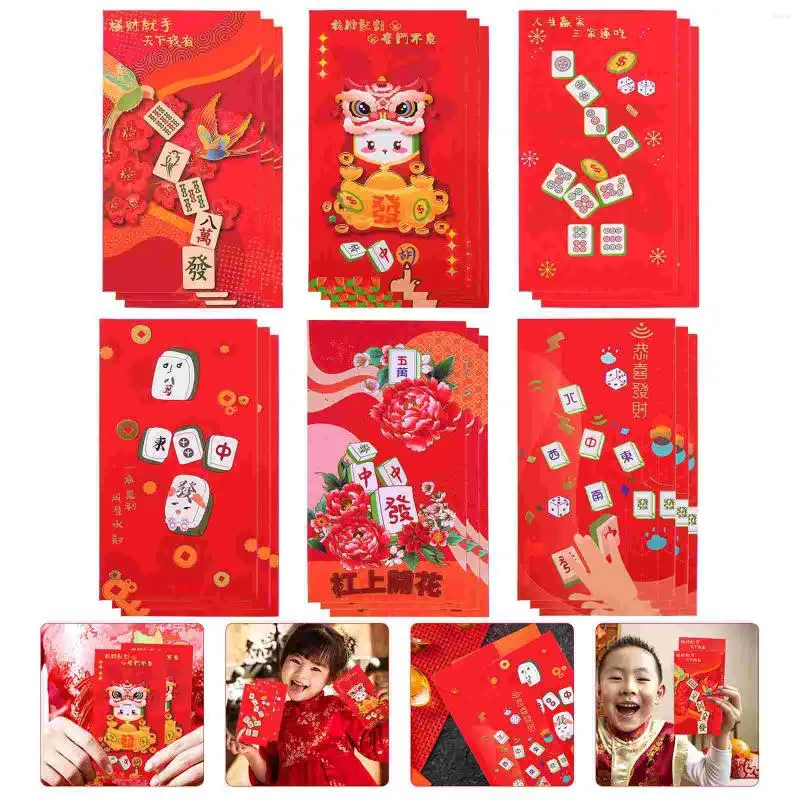 Enveloppes cadeaux Enveloppes d'argent rouge Sac Année Enveloppe de chance chinoise Hongbao Pochettes traditionnelles Festival Paquet Springcartoon Papier Grand