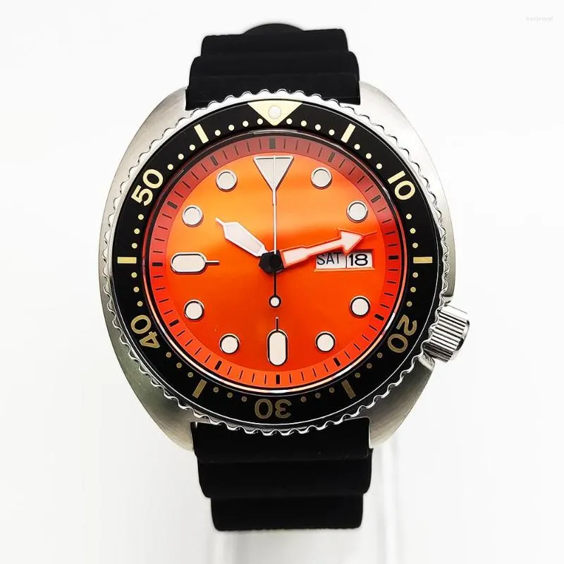 Armbanduhr modische wasserdichte automatische Uhren Sapphire Kristall Edelstahl NH35 Mechanische Männer Abalone Orange