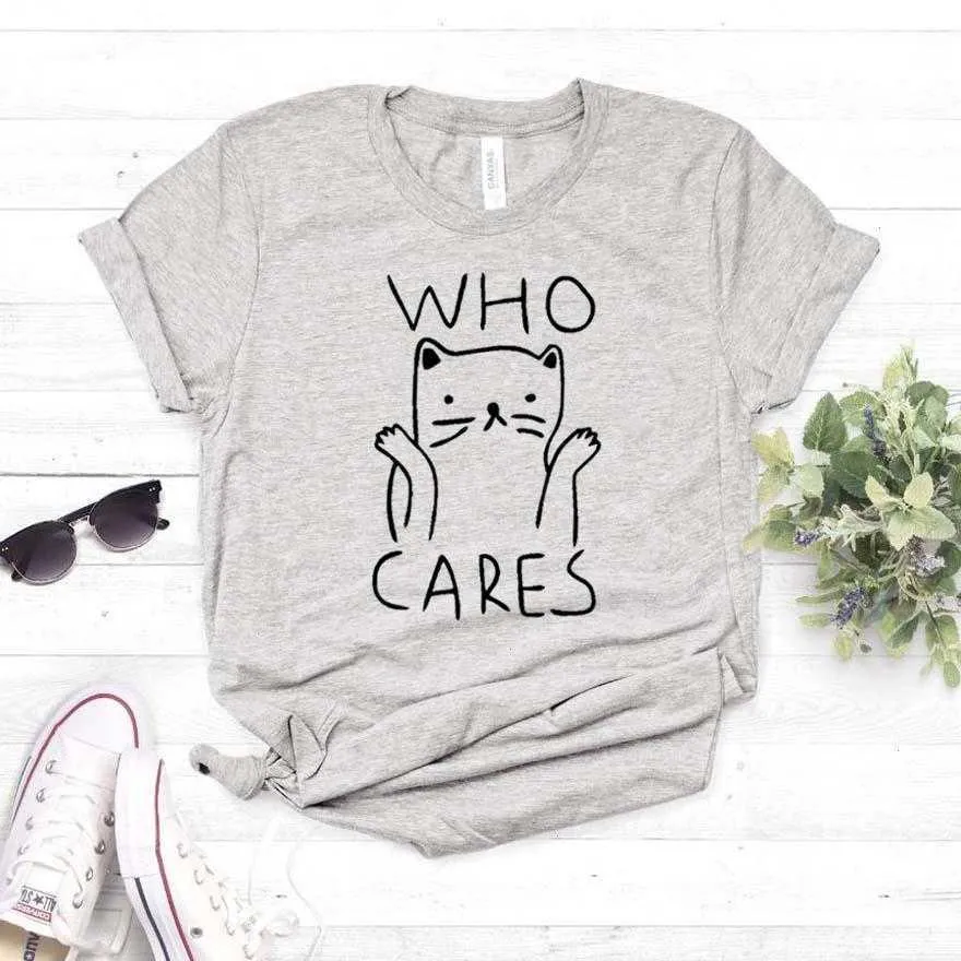 Who Cares Cat Print Tops Maglietta divertente casual da donna per Lady Girl Top Tee Hipster