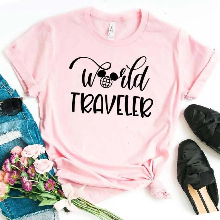 World Traveler Print Женщины T Roomts Hipster Funny Fusmirt Lady Yong Top Toe Tee Tee