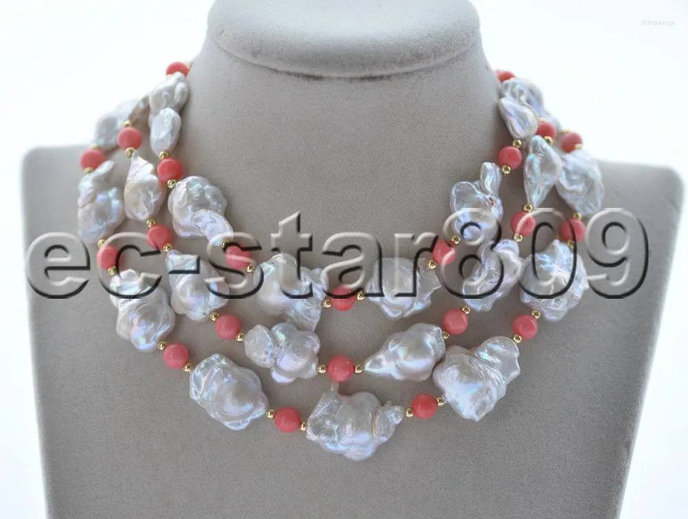 Girocollo Z10756 18"-50" 18mm Collana di corallo rosa con perle barocche in fiore bianco