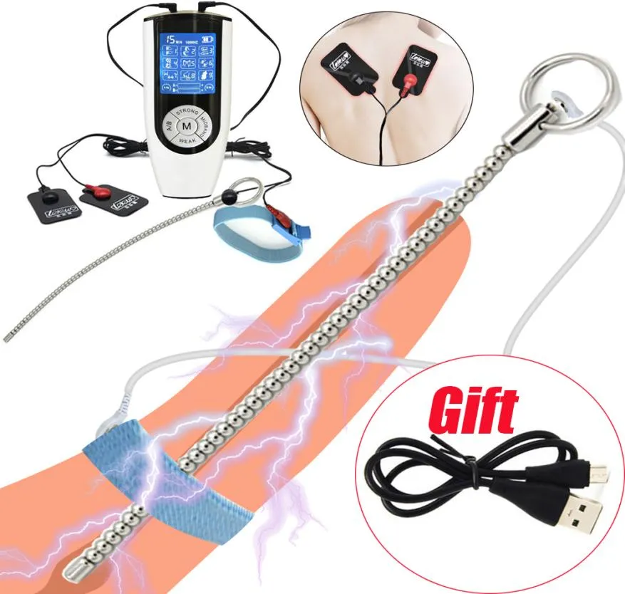 Strongest BDSM Electric Shock Metal Bead Urethral Sounding Plug Penis