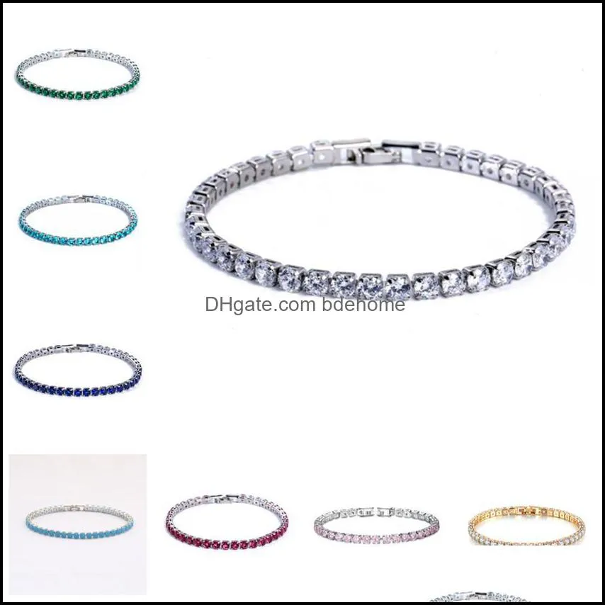 Tennis Tennis Bracelets J￳ias Luxo de luxo de 4MM de 4MM de zirc￴nia c￺bica Chain Cristal Wedding for Momen Men Gold Sier Sier Drop Delive Otn2x