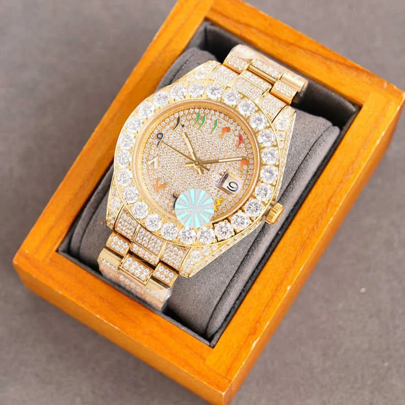 2023Relojes de pulsera Diamante Reloj para hombre 42 mm Mecánico automático Diamantes Bisel Reloj Zafiro Reloj de pulsera impermeable