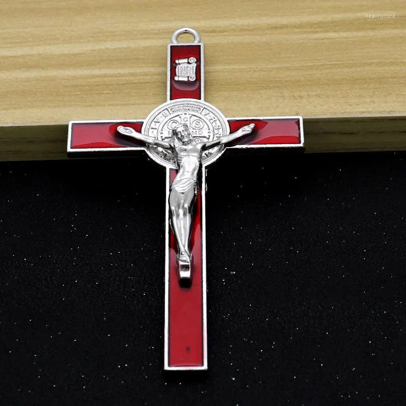 Pendant Necklaces Luminous Decoration Catholic Enamel Crucifix St. Benedict Jesus Crosses On The Stand Prayer Chapel Wall Ornaments