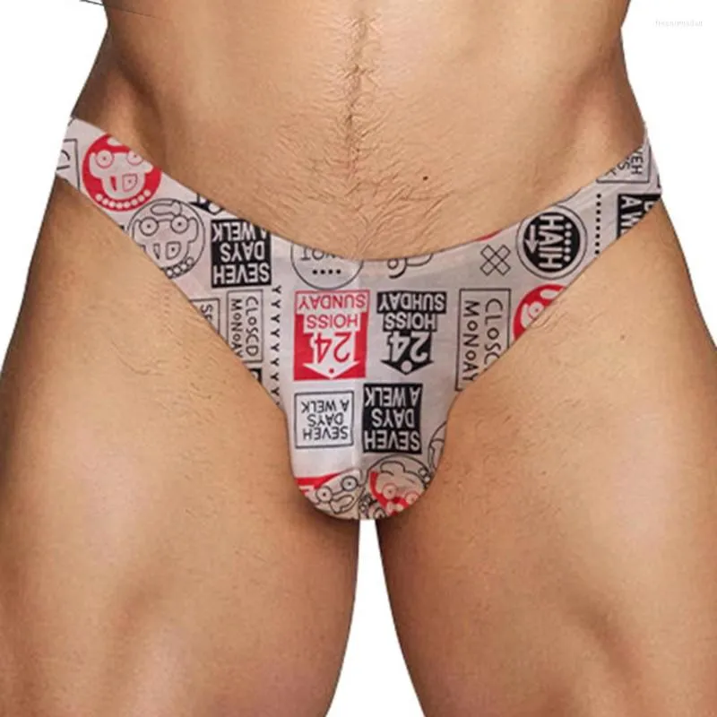 Underpants Men Sexy Print Underwear Thong G-String Men's Bikini Briefs Panties Lingerie Tangas On Sale A80
