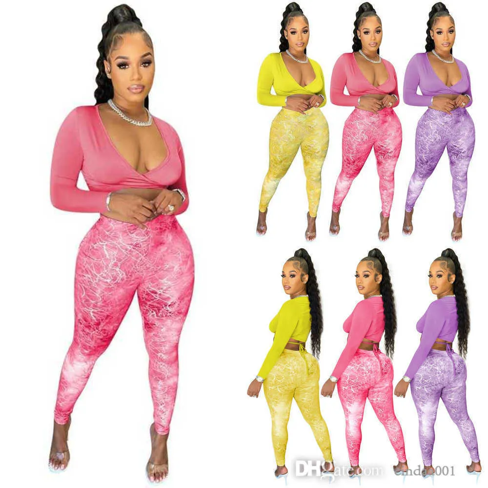 Designer Ladies Pants Set Dames Solid Cross Tie Top en Gedrukte broek Tweedelige jogging outfits voor dames