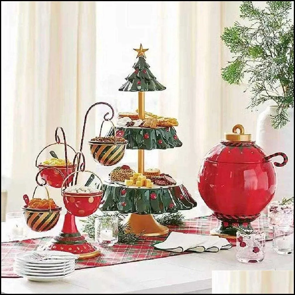 christmas dessert storage rack table fruit double layer cake stand candy plate snack tray xmas snack rack christmas decor bowl h1020