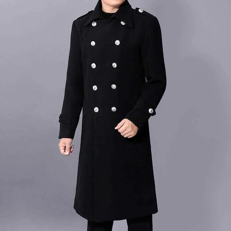 Men's Trench Coats Long dust coat Men Winter Warm Trench Woolen Cloth Coat Mens Double Breasted Slim Casual Jackets Solid Business Outwear T221102