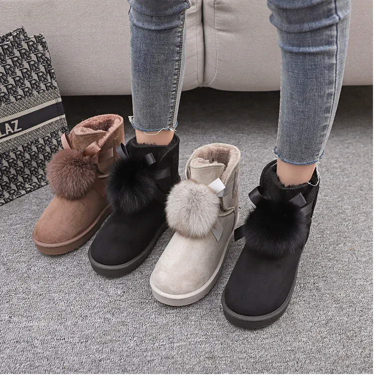 Velours imitation boule de fourrure de renard bottes de neige femme épaissie velours augmentation rubans mignon botte courte uGGity femmes bottes chaussures en coton