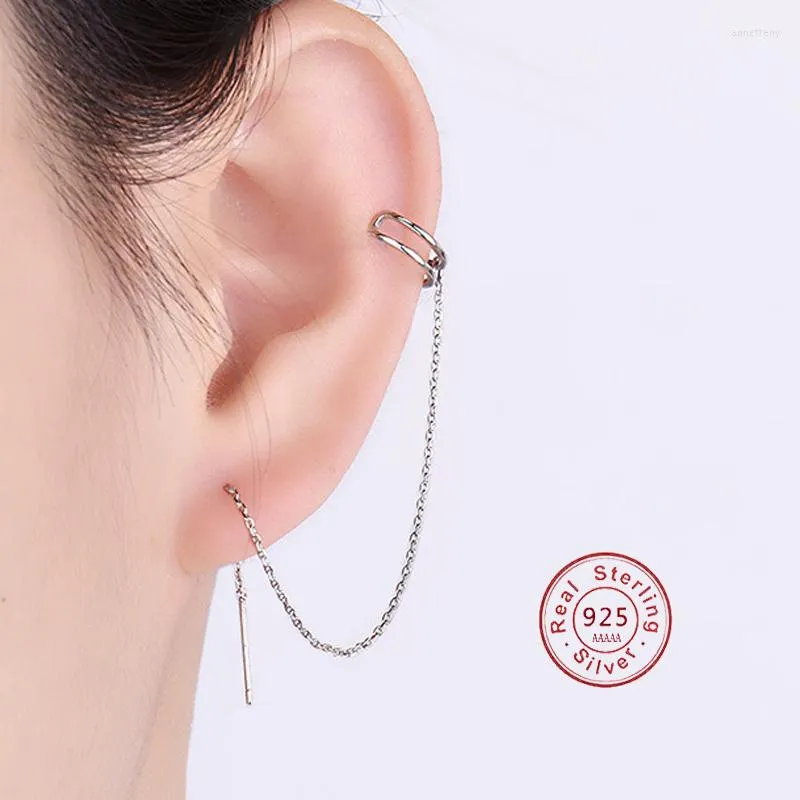 Backs Earrings Anti Allergy 925 Silver Needle Ear Clip Wedding Line Earring For Women With Chain Fashion Jewelry Cuff Brincos