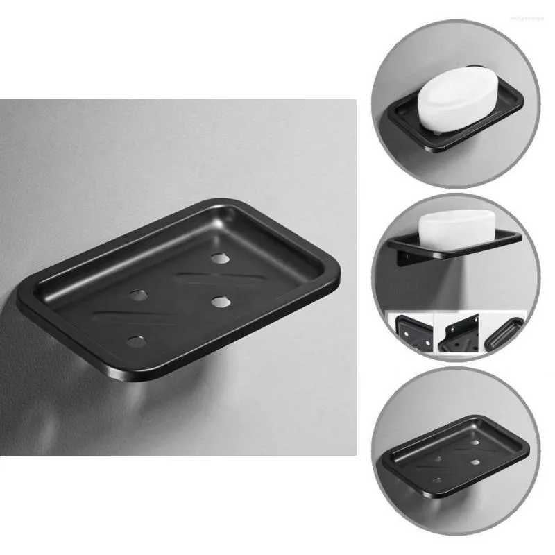 Soap Dishes Stable Useful Space Aluminium Draining Case Black Dish Wall Mounted For Washroom