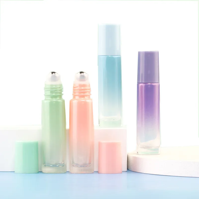 10 ml Farbverlauf-Flasche für ätherische Öle, Glasrolle auf Parfüm-Kristall-Rollerkugelflaschen, Verpackungsflaschen
