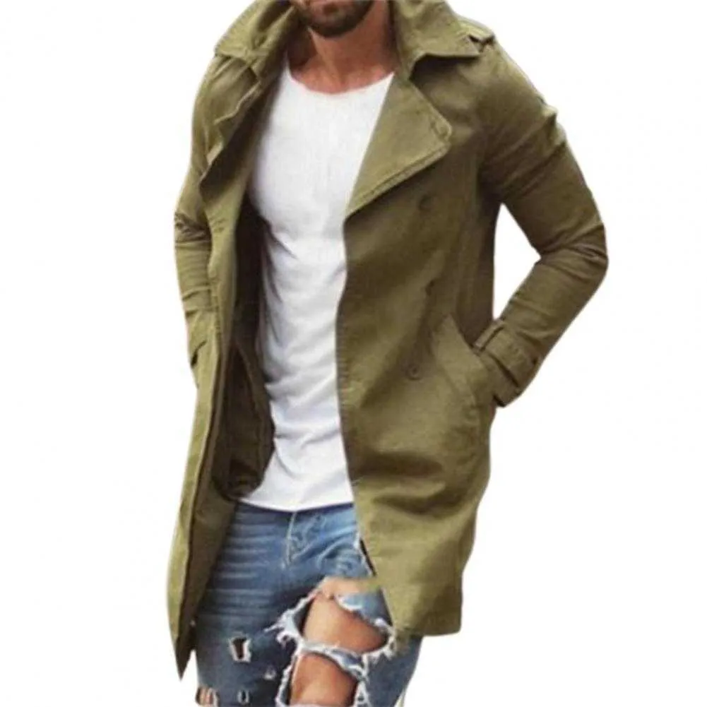 Trenchs pour hommes Hommes coupe-vent printemps automne longue Trench manteau hommes vêtements mi-longueur mince surdimensionné col rabattu mode décontracté mâle veste T221102