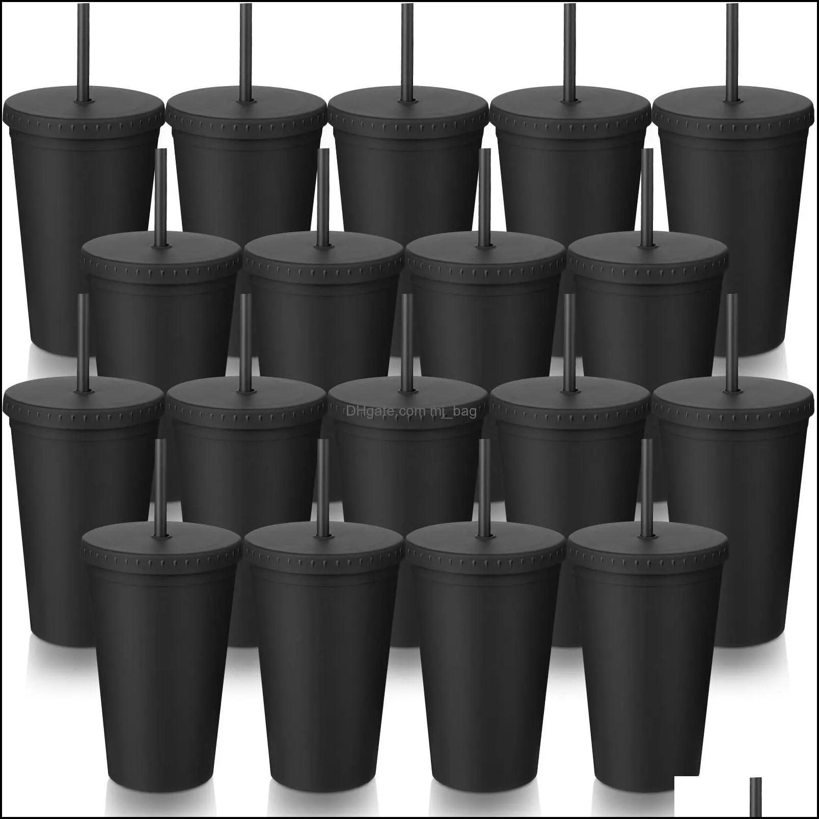 Tazas Vasos con Sts y tapas Vasos de plástico St 16Oz Reutilizables para Adts Niños Agua Café Leche Batido Black Ameyr Drop Delivery Otina