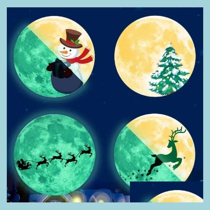 Duvar Çıkartmaları Chirstmas Moon Aydınlık Glow Sticker Gece Kulübü Floresan Çıkartmalar Dekor Xams Snowman Ana Duvar-Cam Dekorasyonu Dr Dhrkj