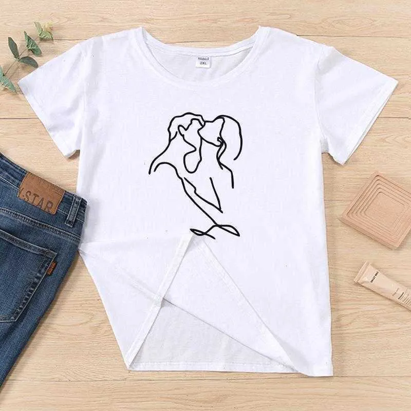 T-shirt esthétique à manches courtes pour femmes, Simple et abstrait, Couple Kiss