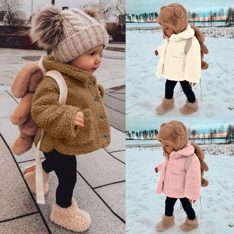 Jackets 2022 Fashion Baby Girl Boy Winter Jacket Dik Lamb Wol Infant Peuter Kind Warm schapen Like jas schattig katoen uit het oog