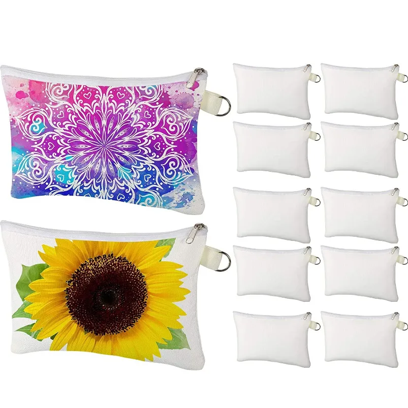 Bolsas de cosméticos Multiplimes Favoram Favor Sublimation Blanks Diy Transferência de calor Sacos de maquiagem Ferro em zíper Bolsa bolsa de produtos de higiene pessoal para DIY Escola de artesanato B1103