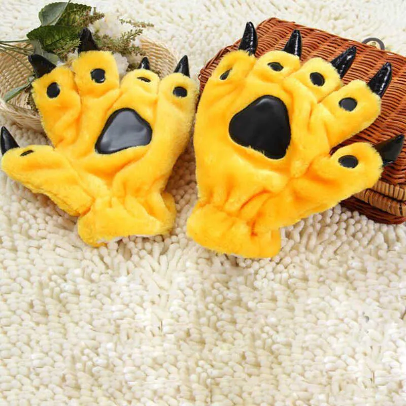 Five Fingers Gloves Lovely Cartoon Animal Bear Cat Claw Paw Gloves Women Men Cosplay Soft Plush Paw Gloves Halloween Costumes Gifts Mittens G78 J221031