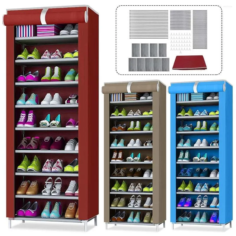 Kledingopslag 10 Laag 9 roosterschoenrek Afneembaar stofdichte niet-geweven kast Huis Standaard Space Saving Shoes Organizer Cabinets