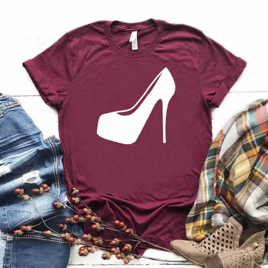 H￶g h￤l sko t skjortor kvinnor kvinnor t-shirt casual hipster rolig lady yong flicka