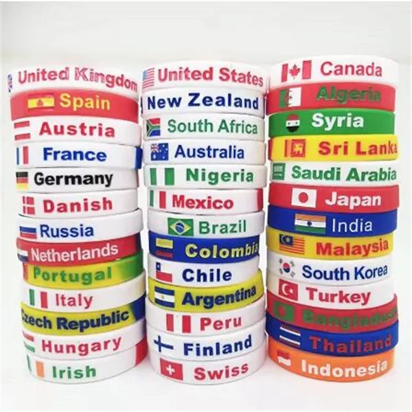 Drapeau du monde Bracelets de gelée bracelet hommes femmes Silicone gravé pays sport bracelet en caoutchouc bande manchette accessoires bracelet GC1770