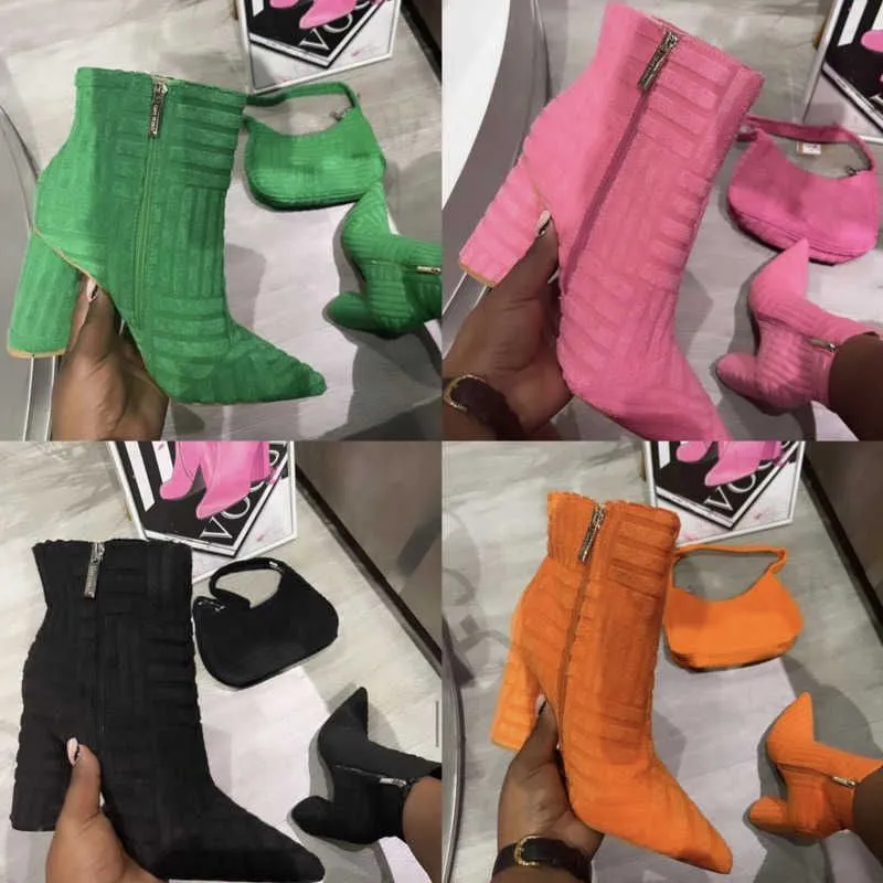 2022 Nouvelle mode automne et hiver bottillons sexy talon épais côté fermeture éclair serviette bottes courtes femmes talons hauts serviette bottes de qualité supérieure