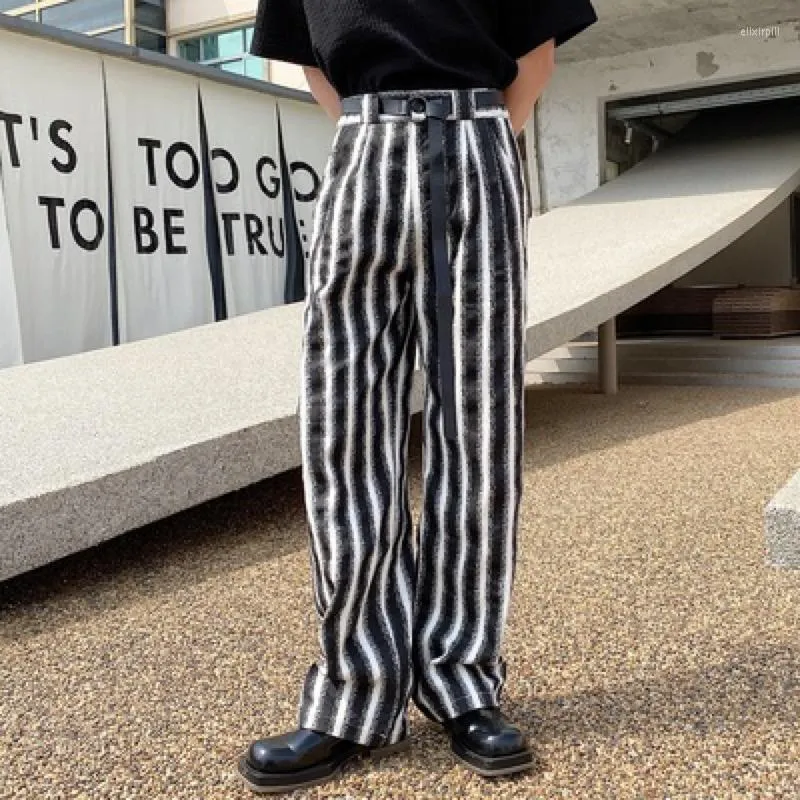 Men's Pants Youth Man Wide Belt Designer Washed Striped Men's Trousers Loose Male Streetwear Bottoms Japan Yuppie Men Clothes Autumn