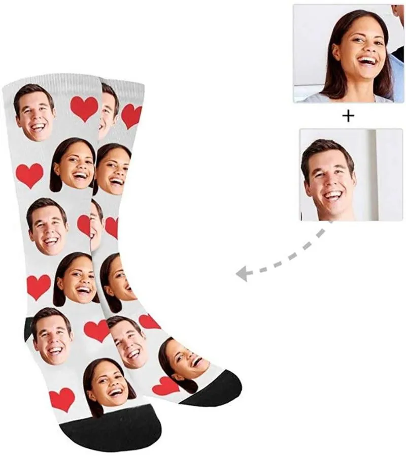 Herrstrumpor Anpassade nyhet Divvy Up Funny Print Couples Dog Personifierade ditt ansikte PO på Sock Crew Unisex för män kvinnor