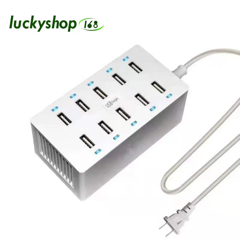 Mehrere USB-Ladegerät-Adapter, 40 W, intelligente Desktop-Ladung, 10-Port-Multi-Mobilgeräte-Ladung für iPhone, Samsung, Huawei