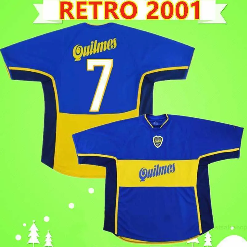 #7 Guillermo #10 Roman Camiseta de Futbol 2001 2002 Boca Juniors Retro Soccer Jersey 01 02 voetbalshirt Home Blue Yellow Antique Antique