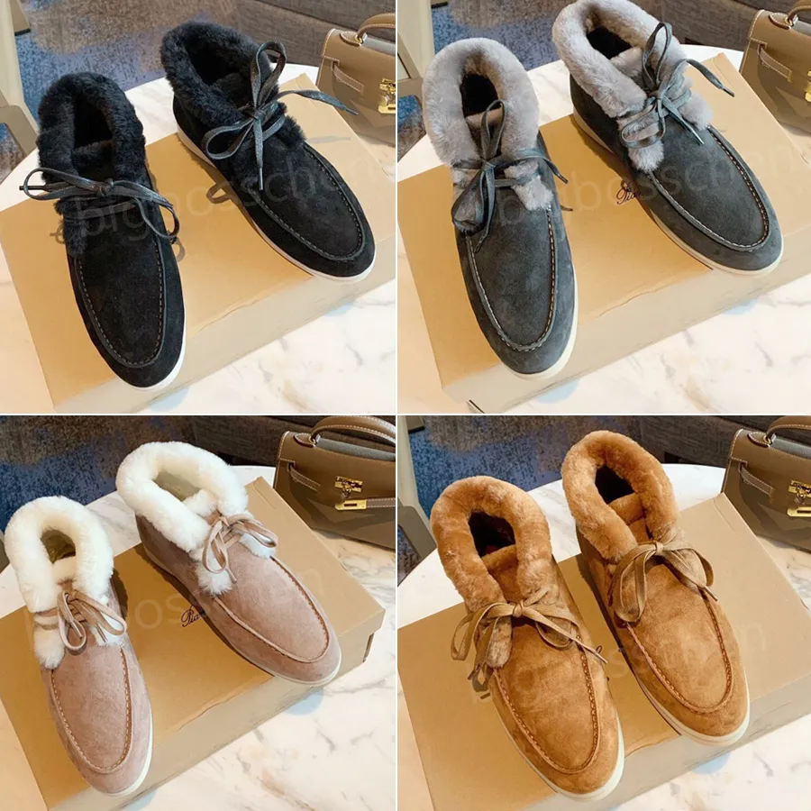 Snow Boots Ladies Casual schoenen Classic Fashion Wol Warm Leer Vat Up groot formaat Suede platte bodem Zwart bruine grijze jurk enkeldoot fabriek 35-42